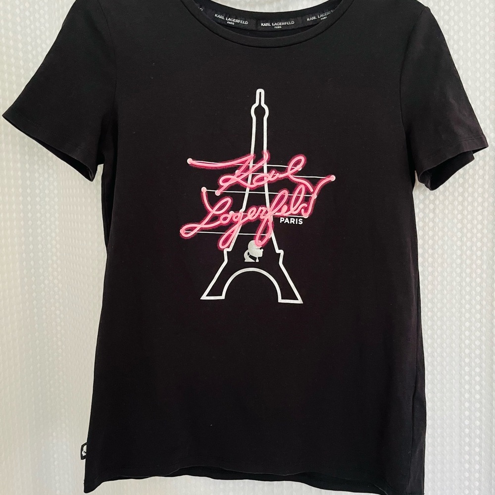 Karl Lagerfeld Black Tee with Pink Graphic